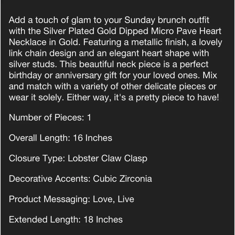 Sterling Silver Gold Dipped Cubic Zirconia Heart Chain Necklace NWT - Picture 7 of 8